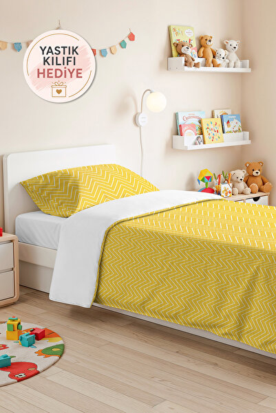 Evimde Bambaşka Yellow Geometric Youth Room Single Pique Set - Modern Zigzag ...