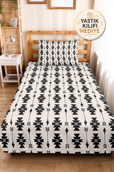 Evimde Bambaşka Black Geometric Youth Room Single Pique Set-Nordic White 160X...