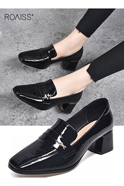 ROAISS Women's Fashion Office Pumps British Style Square Toe PU Leather Shoes...