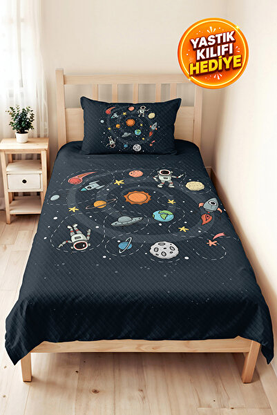 Evimde Bambaşka Space Navy Blue Boy's Pique Set - Astronaut Rocket Themed Bab...