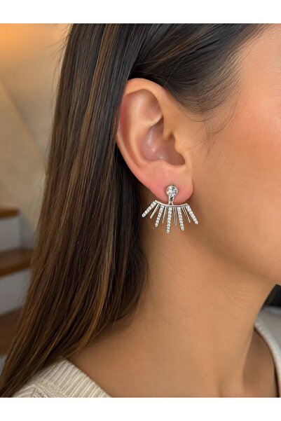 ANKA JEWELLRY Women's Steel Zircon Stone Fan Model Earrings