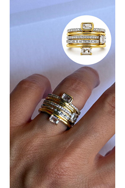 ADENNA JEWELRY Gold Zirkon Taşlı Rainbow Ayarlanabilir Yüzük