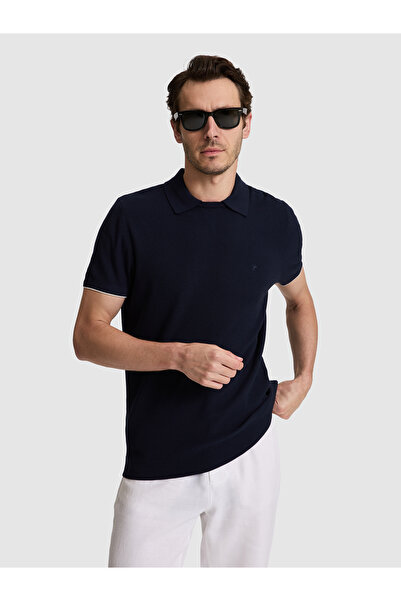 Cacharel Navy Blue Slim Fit Modal Blend Polo Collar Knitwear T-Shirt 50320578...