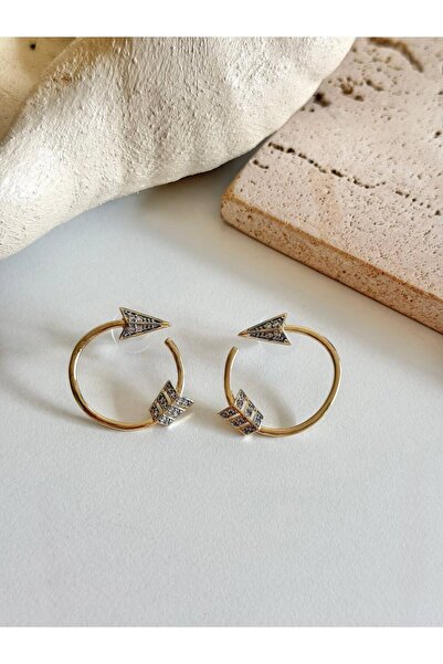 ANKA JEWELLRY Women's Steel Arrow Design Zircon Stone Hoop Earrings