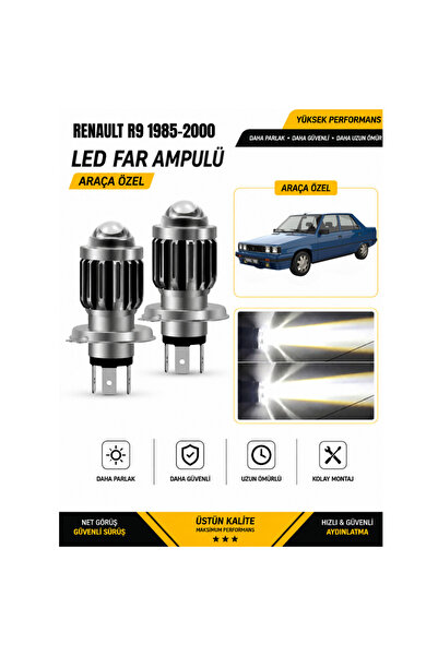 Oto Çizgi Renault R9 1985-2000 H4 LED Far Ampulü Beyaz Işık Canbus Mini Lensl...