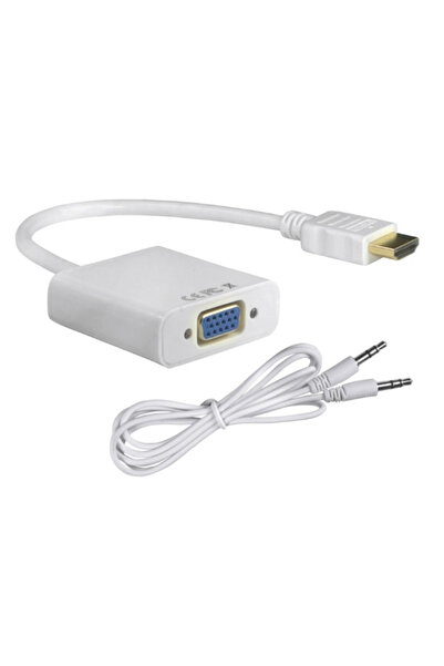 POWERTECH αντάπτορας HDMI σε VGA CAB-H072, καλώδιο 3.5mm, 0.20m, λευκός