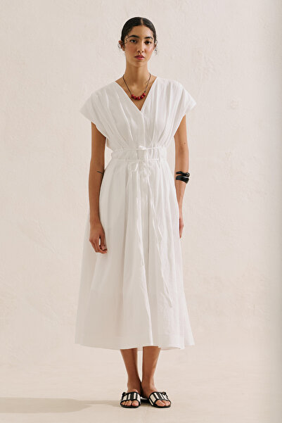 Manuka Pleated Belt Detailed Dress Ecru