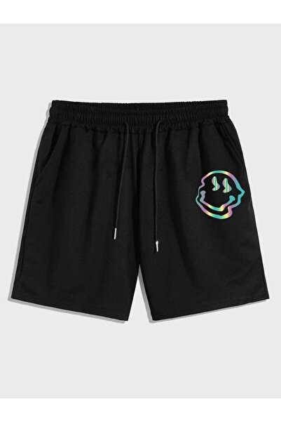 COZYWEAR Colorful Printed Black Oversize Shorts