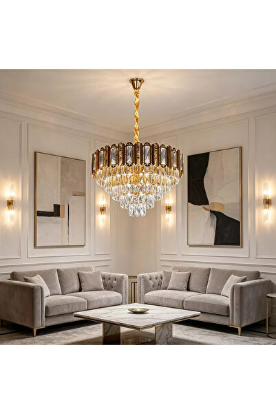 Neon Luxury Crystal Modern Gold Design - Diameter 60cm Height Adjustable Chan...