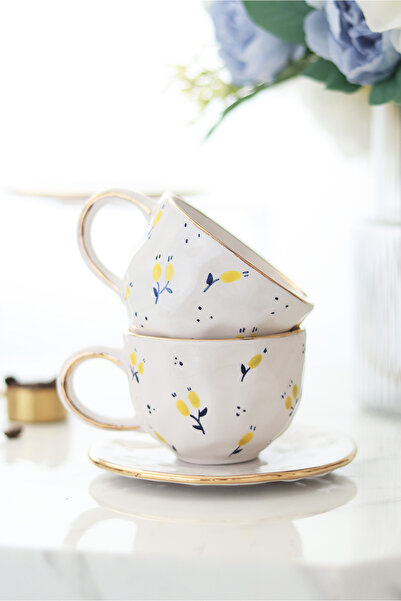 ada mia seramik Set of 2 Handmade Ceramic Cups with Stripes 140ml