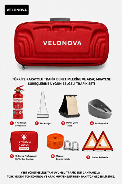 Velonova Araç Muayene Uyumlu 22 Parça Acil Durum ve Profesyonel Trafik Seti '...