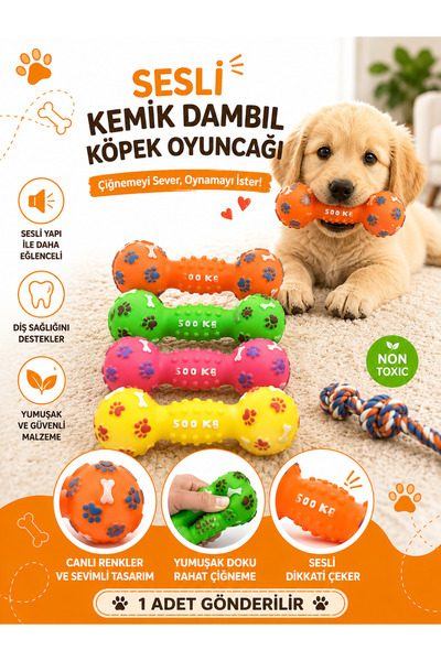HAYHAYPETSHOP Sesli Kemik Dambil Köpek Oyuncağı Çiğneme Oyuncağı Diş Kaşıma O...