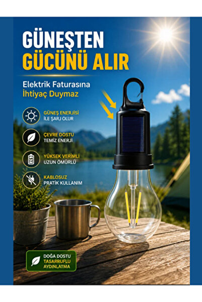 kamp dükkanım Solar LED Kamp Ampülü | USB Şarjlı Kumandalı Işık