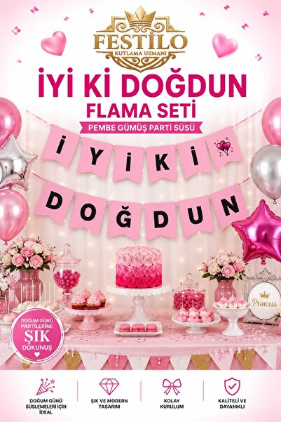 FESTİLO لافتة زينة عيد ميلاد مكتوب عليها Happy Birthday مصنوعة من خيوط حريرية...