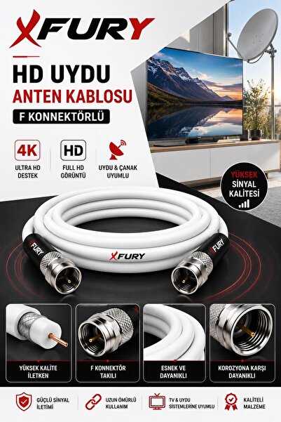 FURY HD Uydu Anten Kablosu 20 Metre F Konnektörlü Full HD 4K TV Kablosu