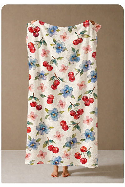 milroma Cherry and Blue Floral Patterned 70X150 Beach Towel