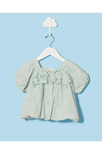 REDTAG Girls Sage Green Schiffli Blouse