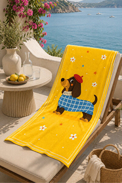 milroma Yellow Dachshund Paw Patterned 70X150 Beach Towel