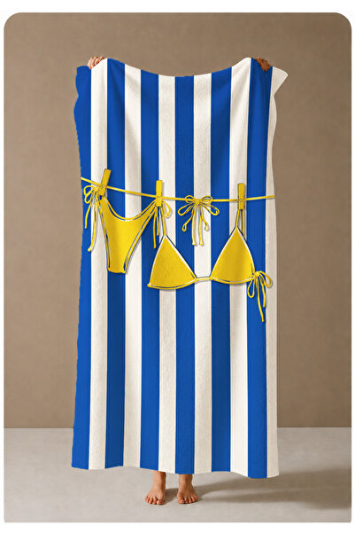 Evmila Plavo-beli prugasti bikini peškir za plažu sa uzorkom 70x150, pogodan ...