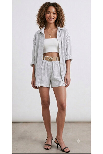 Luminosa Shirt Shorts Two-Piece Set Cotton Linen Blend Top Oversized Comforta...