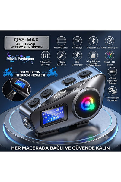 Dynego Q58 Max Çift Sürücü İletişimi 500m Stereo Mp3 FM Radyo Kablosuz İnterk...