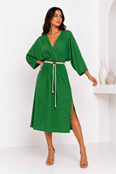 Generic Brand Green Midi Length Three Quarter Sleeve Double Breasted Ayrobin ...