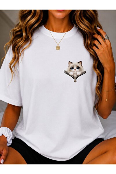 EYMORA Small Cat Printed Crew Neck T-Shirt
