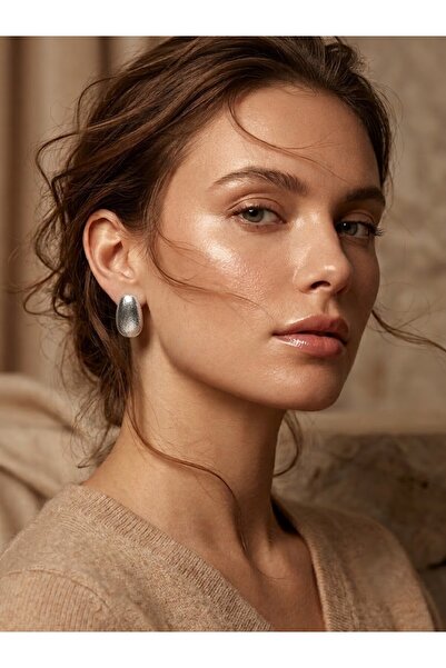 Nuveria Women's Gold Color Textured Vintage Oval Earrings Elegant Design