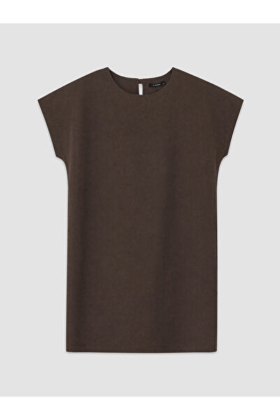 LC Waikiki Nevavm Oval Collar Linen Blend Mini Dress with a Difference