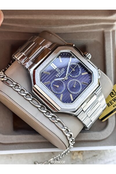 Reward Kare, Functions Active, in Stylish Box, Silver Steel Band, Navy Blue D...