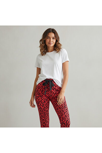 BONBON Women's Lycra Red Black Patterned Satin Pajama Bottoms Bb2612