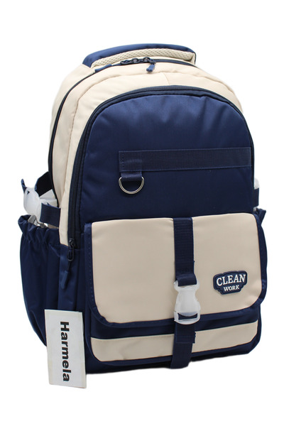 Harmela Beige-Navy Blue 26012 Multi-Compartment School Backpack Unisex School...