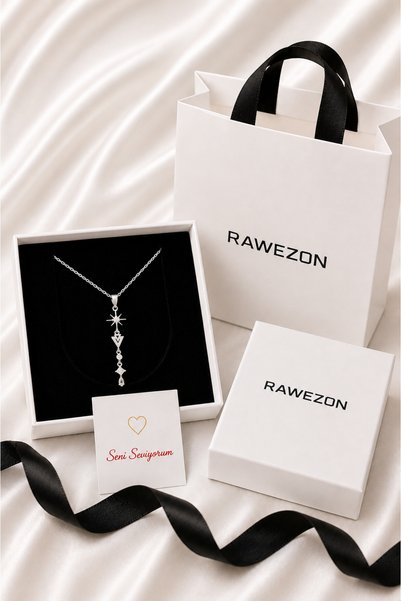 RAWEZON Hediye Konspet Women's Steel Pole Star Pendant Necklace - Gift for Lover's Anniversary with Boxed Bag