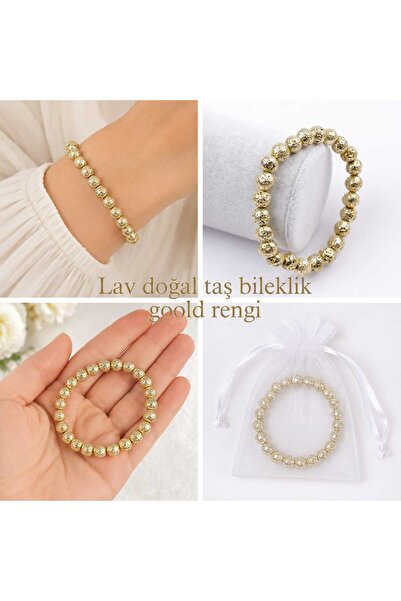 best bioenerji taş terapi Lava Stone Gold Color Natural Stone Bracelet 8 mm
