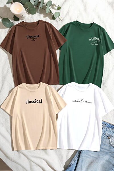 trendypassion Set de tricouri unisex cu imprimeuri mixte – Pachet de 4 tricou...