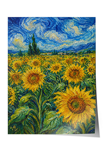 Zestia Poster inspirisan poljem suncokreta Van Goga, efekat uljane slike, bez...