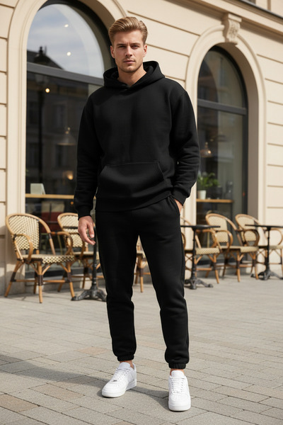 Runades Men's Oversized Sweatpants Set with Kangaroo Pockets and Elastic Cuff...