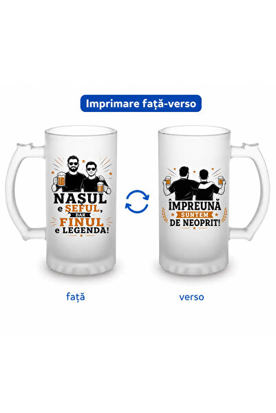 peGiftuiala Halbă Bere Personalizată 500 ml – Nașul e Șeful, Finul e Legenda