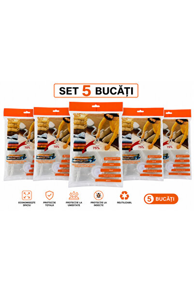 UTILIO ®   Set 5 x Saci de depozitare sub vid pentru haine, perne și pilote, ...