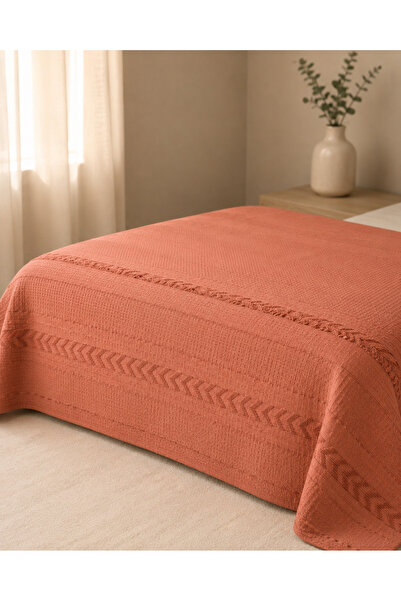 Nevora Çift Kişilik Pike Yatak Örtüsü %100 Pamuk 230x240 cm Terracotta Desenl...