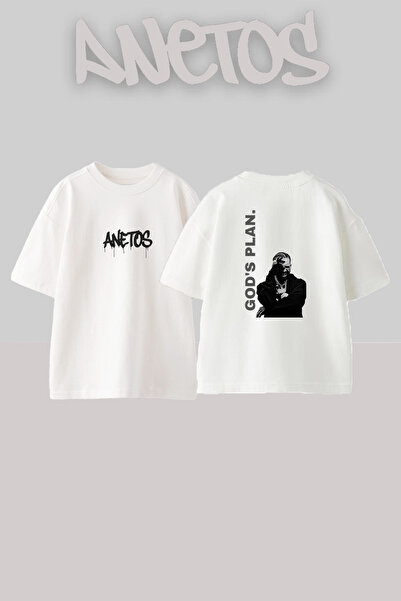 Anetos Drake Gods Plan_1 Σχέδιο με στάμπα Oversize Λευκό T-Shirt