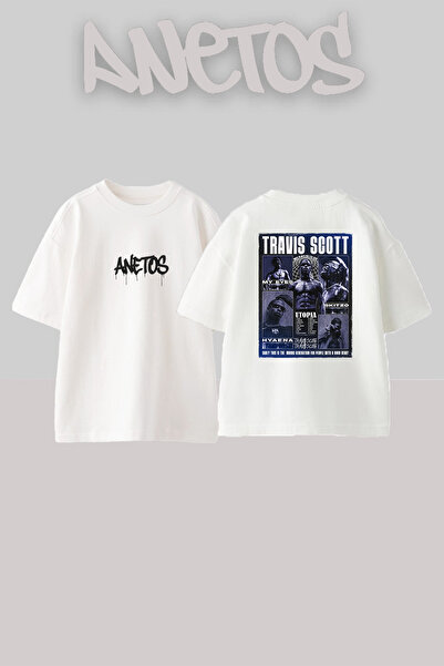 Anetos Travis Scott_118 Design Printed Oversize White T-Shirt