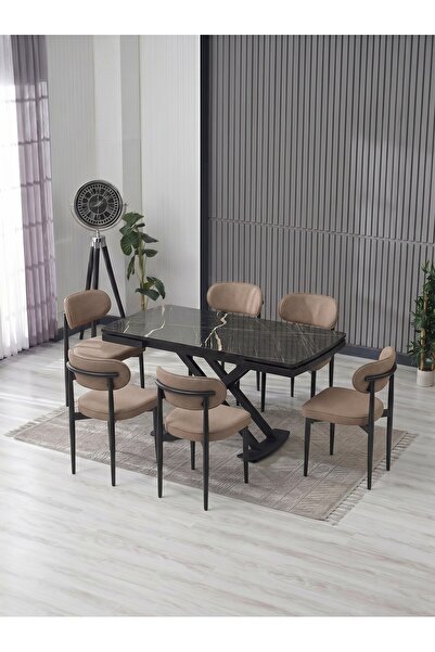 JoyMassa VENOXA 80X120 MDF MASA / 6 POLO SANDALYELİ MASA TAKIMI