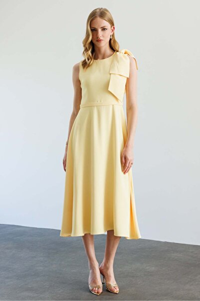 Moda İlgi MODAİLGİ Omzu Fiyonklu Kloş Etek Kolsuz Elbise 60146