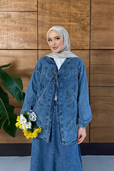 Miss Allos Women's Embroidered Denim Kimono Set
