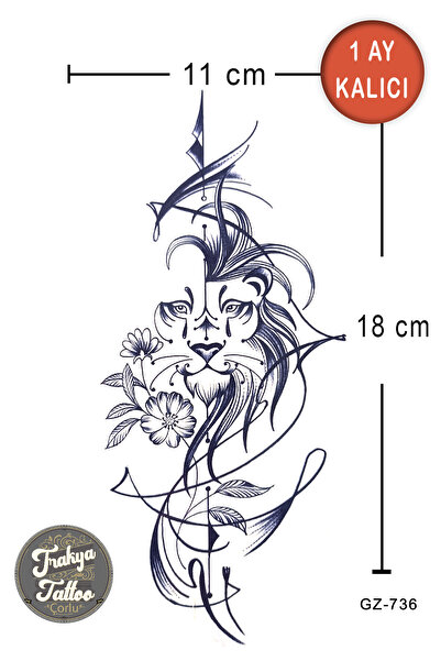 Trakya Tattoo 1 Ay Kalıcı Hayalet Dövme Yarım Kol Çiçek Aslan Kadın Geçici Dö...