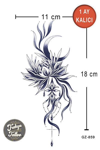 Trakya Tattoo 1 Ay Kalıcı Hayalet Dövme Yarım Kol Ay Lotus Çiçek Kadın Geçici...