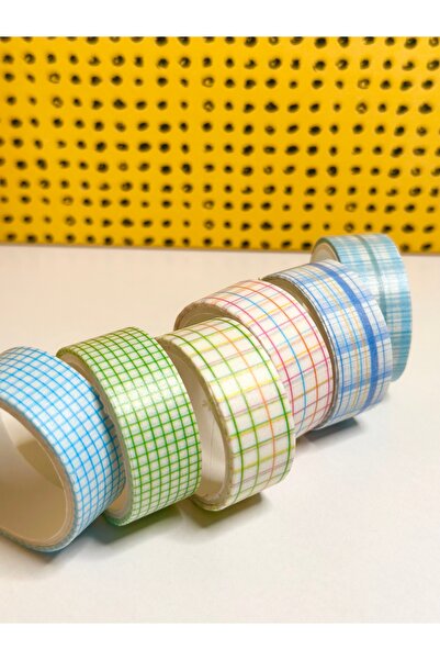 Padme studio 6’lı Canlı Renkli Kareli Retro Washi Bant Seti / Desenli Bant / ...