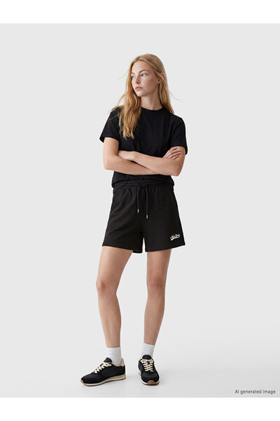 LC Waikiki Black New York Printed Women's Shorts