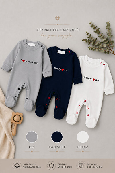 My Babies Label Mom & Dad Love 100% Cotton Baby Romper with Booties /0-3 Months